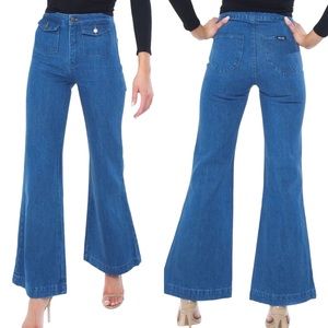 ROLLA’S Eastcoast Flare High Rise Denim Jeans In Eco Ava Blue